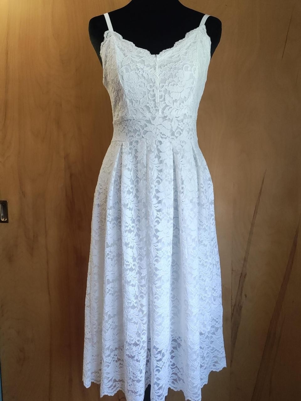 White Lace Midi Dress with Delicate Floral Overlay